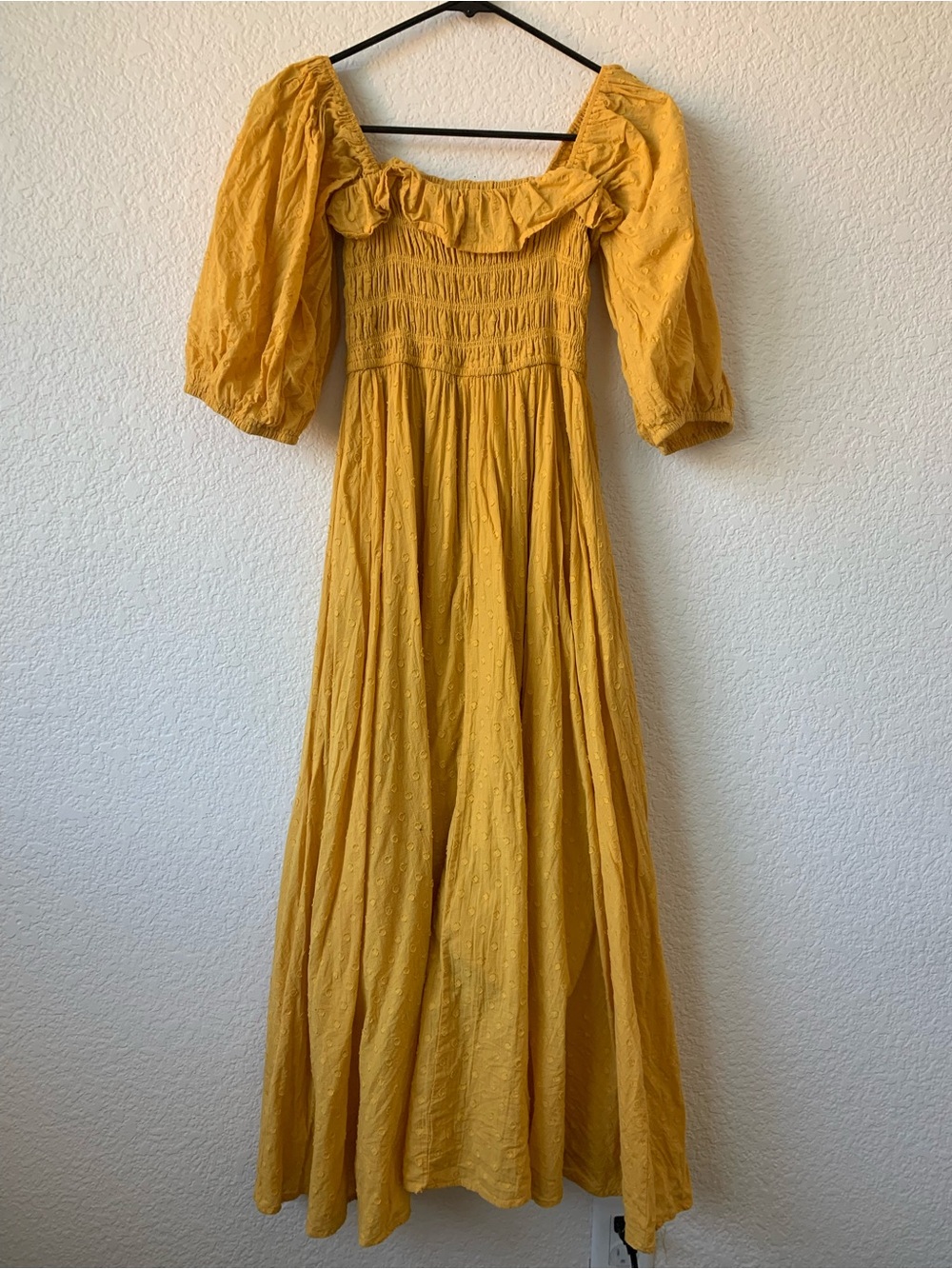 Smocked Puff-Sleeve Maxi Dress in Mustard Yellow - Picture 2 of 10